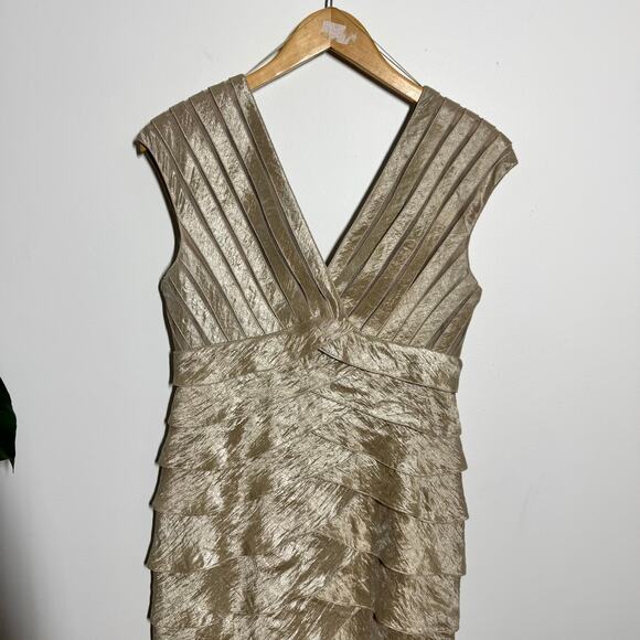 Cache Dress Women 8 Gold Metallic Ruffle Tiered Bodycon Vintage Y2K Cocktail - Picture 4 of 11